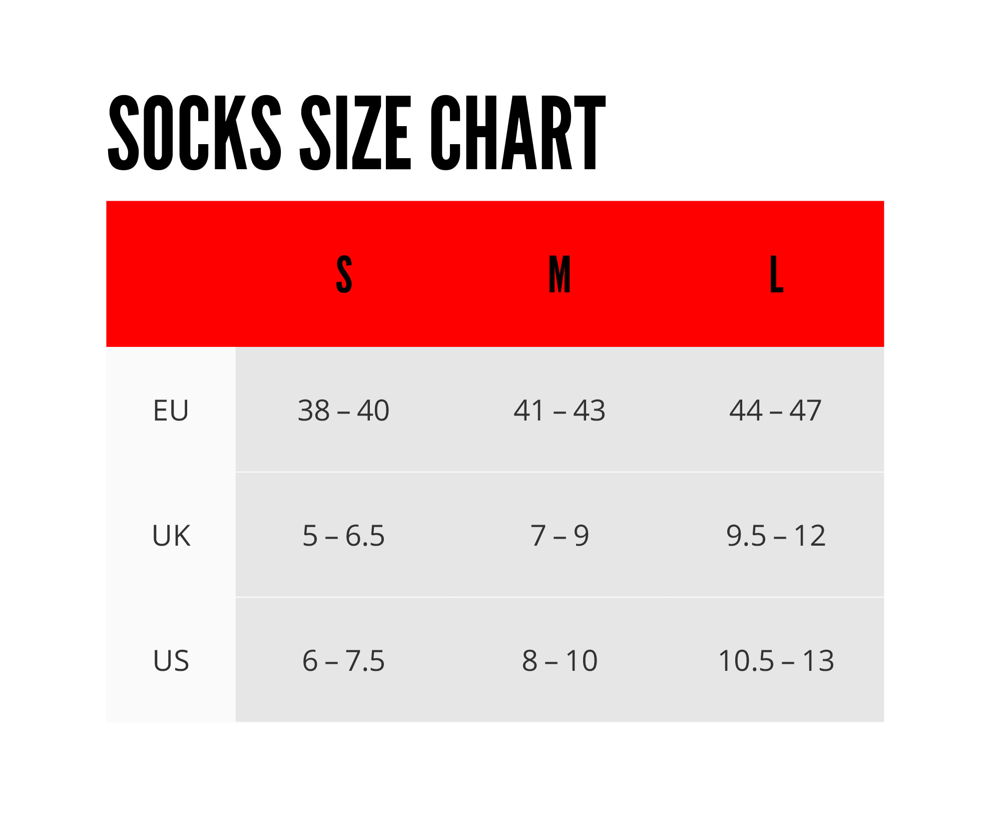 socks size chart